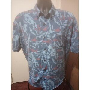 Huk Shirt Mens Sz L Blue Floral Performance Fishing Button Camp Outdoor Casual